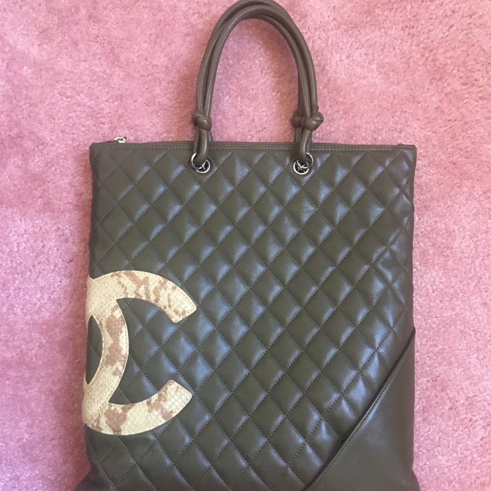 AUTHENTIC CHANEL CAMBON LIGNE TOTE BAG OLIVE GREEN